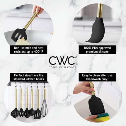 COOK WITH COLOR Silicone Cooking Utensils, Kitchen Utensil Set, Easy to Clean Silicone Kitchen Utensils, Cooking Utensils for Nonstick Cookware, Kitchen Gadgets Set with Holder, 10 Pieces