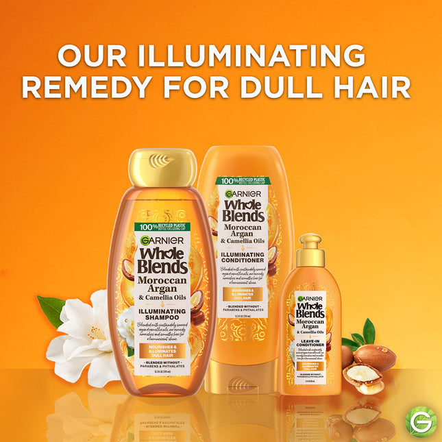 Garnier Soins des cheveux Whole Blends Shampooing Illuminateur aux extraits d'Huiles d'Argan du Maroc et de Camélia pour Cheveux Secs, Lot de 3