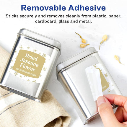 Avery Matte White Removable Arched Square Labels with Sure Feed Technology, Print-to-The-Edge, 2" x 2-3/16", 1,200 Removable Labels, Laser/Inkjet Printable Labels