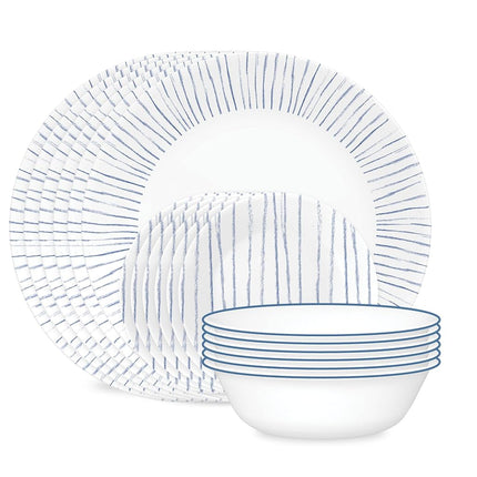Corelle 18-Piece Dinnerware Set, Service for 6, Lightweight Round Plates and Bowls Set, Vitrelle Triple Layer Glass, Chip Resistant, Microwave and Dishwasher Safe, Nautical Stripes