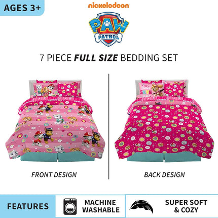 Paw Patrol Girls Kids Bedding Super Soft Comforter and Sheet Set with Sham, 7 Piece Full Size, (Official) Nickelodeon Product By Franco