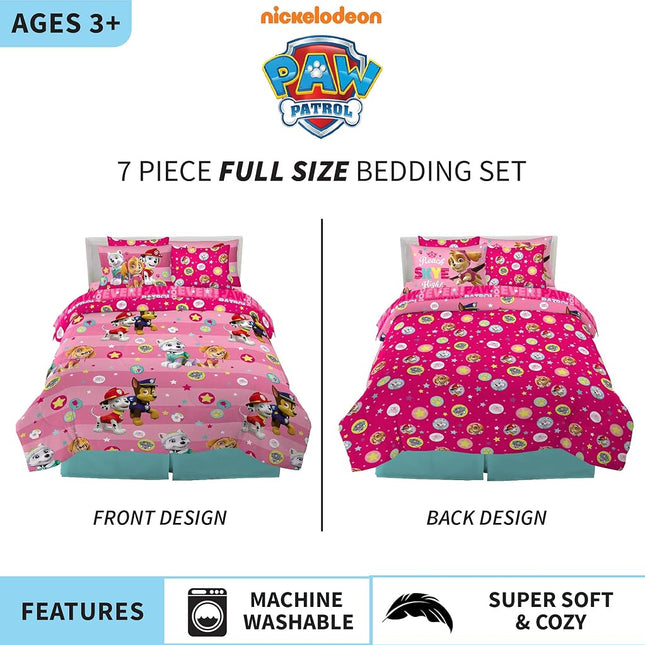 Paw Patrol Girls Kids Bedding Super Soft Comforter and Sheet Set with Sham, 7 Piece Full Size, (Official) Nickelodeon Product By Franco