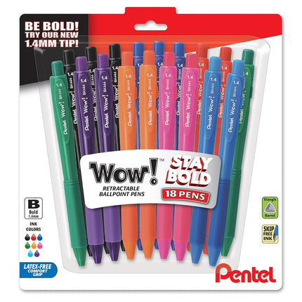 Pentel Wow! Retractable Ballpoint Pens 1.4mm 18/Pkg-Assorted