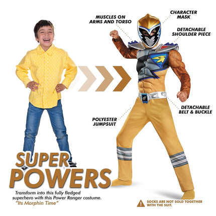 Déguisement Power Rangers Dino Charge Ranger Doré Classique Musclé, Petit (4-6)