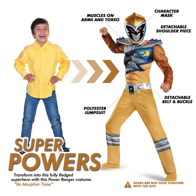 Déguisement Power Rangers Dino Charge Ranger Doré Classique Musclé, Petit (4-6)