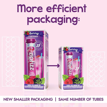 Zipfizz Mezcla Energética Saludable, Bayas, 20 Tubos, 11 g Cada Uno