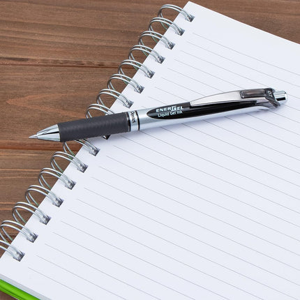 Pentel EnerGel RTX Retractable Liquid Gel Pen, Medium Line, Metal Tip, Black Ink, (BL77BP6A)
