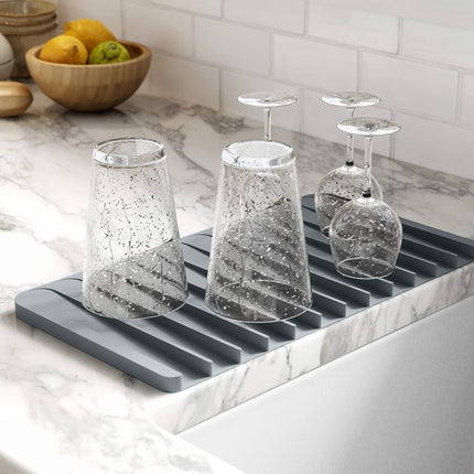 Kraus Self-Draining Silicone Dish Drying Mat or Trivet for Kitchen Counter in Light Grey, KDM-10LG