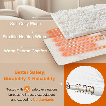 Beautyrest Heated Blanket, Electric Throw Blanket, Soft, Warm, Reversible Plush - Sherpa Heating Blanket Throw, 3 Heat Settings, 2 hr Auto Shut Off, Machine Washable, Oversized 60 in x 70 in, Beige