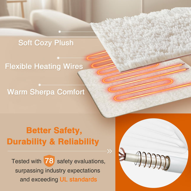 Beautyrest Heated Blanket, Electric Throw Blanket, Soft, Warm, Reversible Plush - Sherpa Heating Blanket Throw, 3 Heat Settings, 2 hr Auto Shut Off, Machine Washable, Oversized 60 in x 70 in, Beige