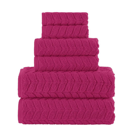 Elegant Comfort Luxury 6-Piece 100% Turkish Cotton Jacquard Braided Textured Premium Hotel Quality Towel Set– Soft and Absorbent, Includes 2 Bath Towels, 2 Hand Towels and 2 Washcloths, Hot Pink