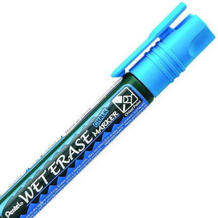 Pentel Arts Wet Erase Chalk Marker, Ideal on Blackboards and Windows, Small Chisel Tip, Blue Ink, SMW26-C, Box of 12