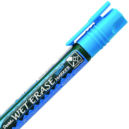 Pentel Arts Wet Erase Chalk Marker, Ideal on Blackboards and Windows, Small Chisel Tip, Blue Ink, SMW26-C, Box of 12