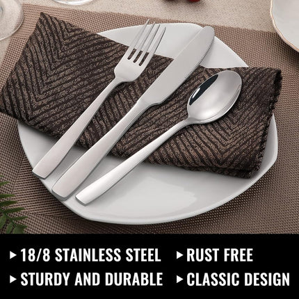 Hiware 24-Piece Silverware Set with Steak Knives, Stainless Steel Cutlery Set, Mirror Polished Utensils for 4, Includes Forks Spoons Knives Silverware, Dishwasher Safe