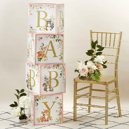 Kate Aspen Pink Woodland Baby Shower, One Size, Block Box Decoration
