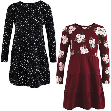 Hudson Baby Baby Girls' Cotton Dresses, Burgundy Floral Black, 0-3 Months