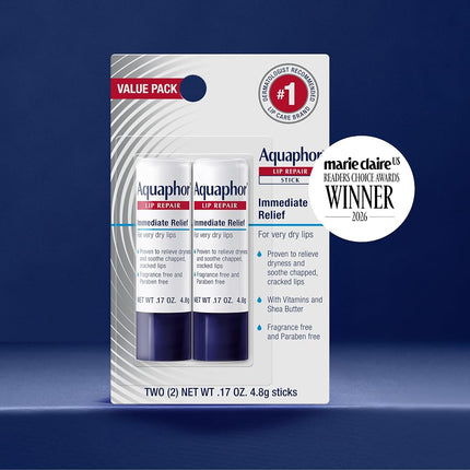 Aquaphor Lip Repair Stick - Soothes Dry, Cracked Lips - 2 Sticks