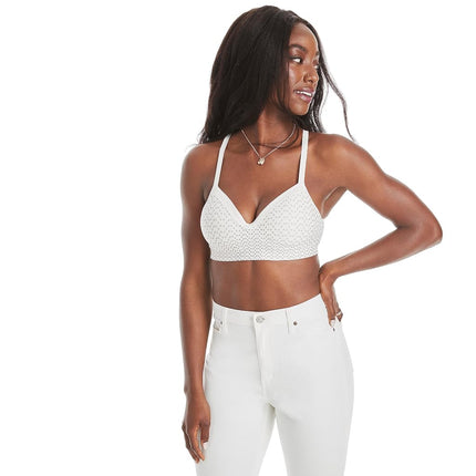 Hanes Women's Comfort Evolution Lace Wirefree Bra, Tick Tock Chevron Pattern, M