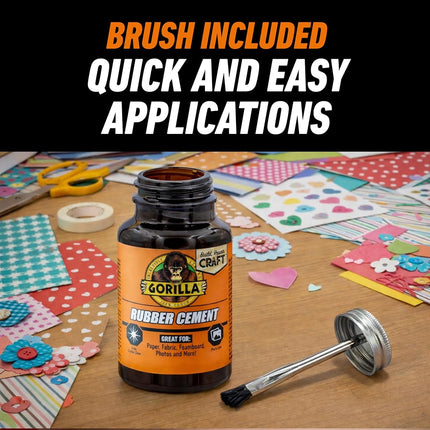 Gorilla Rubber Cement with Brush Applicator, Clear Glue, 4 Fluid Ounces (Pack of 2) - Easy to Use, Non-Wrinkling, Non-Yellowing