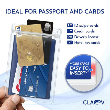 Claev Vertical 4x6 Passport Holders, Clear Waterproof Plastic ID Badge Holders for Travel, Conferences, Conventions 50 4x6