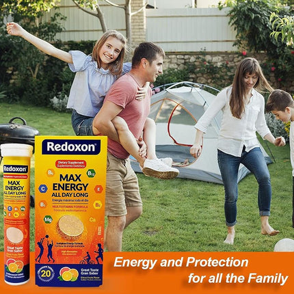 Redoxon Max Energy, aide à soutenir le système immunitaire, saveur agrumes, 20 comprimés effervescents, 80 g, boîte