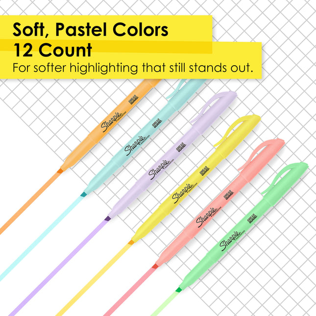 Surligneurs Sharpie Pocket Couleurs pastel douces Pointe biseautée assorties, 12 unités