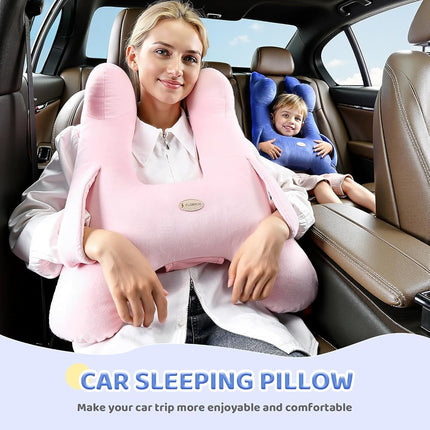 FLORICH Almohada de viaje para niños, almohada de viaje para dormir en coche para niños, almohada lavable en forma de H para adultos y niños para apoyar la cabeza y el cuerpo en viajes por carretera (azul)