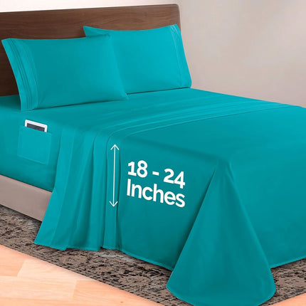 Elegant Comfort Luxurious 1500 Premium Hotel Quality Microfiber 4-Piece Sheet Set, 18-24 Inches Deep - Extra Deep Pocket Sheets - Ultra Soft 4PC Deep Pocket Sheets, King, Turquoise