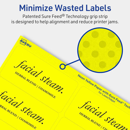 Avery Printable Rectangle Labels, Sure Feed Technology, 2" x 4", Neon Yellow Labels, Laser/Inkjet Printable, 400 Total, Great for Mailing and Candles