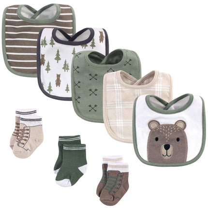 Hudson Baby Unisex Baby Cotton Bib and Sock Set, F