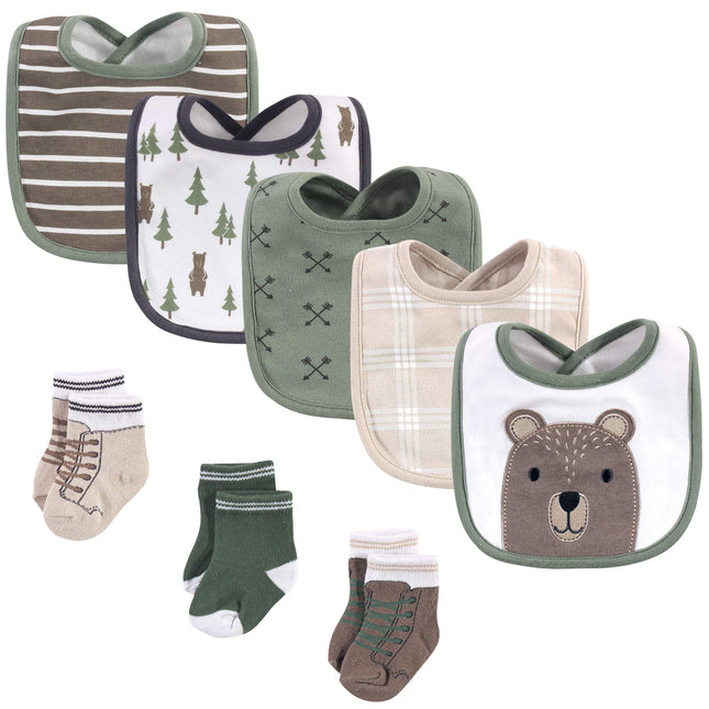 Hudson Baby Unisex Baby Cotton Bib and Sock Set, F