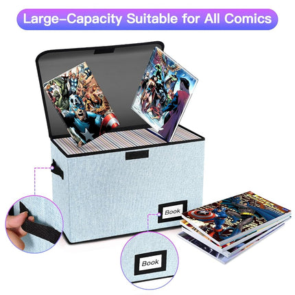 YNSZAS 5 Pack Comic Book Storage Boxes, 15.8" X 7.8" X 11.8", Collapsible Comic Short Box, Holds 160-180 Collection Comic Book Container Holder Shelf Protector Organizer Bin (Blue)