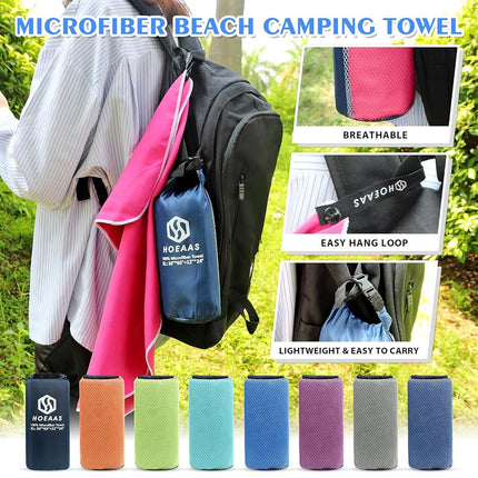 Microfiber Sport Travel Towel Set-(L -48"x28"+24"x12")-Quick Dry, Absorbent, Ultra Compact Towels-Fit for Beach Yoga Golf Gym Camping Backpacking Hiking+Hand Towel&Carry Pouch(L HPink)