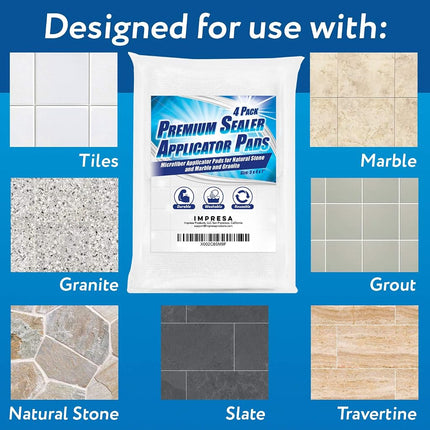 4 Pack Reusable Microfibre Applicator Pads - Sealer Sponge Applicator Cleaning Cloth for Tile, Grout, Marble, Granite, Slate, Travertine, and Natural Stone Surfaces (12.7 x 10.16 x 2.54 cm)
