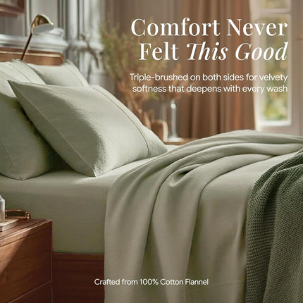 Tribeca Living Luxury Solid Flannel Deep Pocket Sheet Set, Green, Full