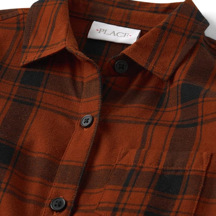 The Children's Place Girls' Long Sleeve Plaid Twill Tie Front Button Down Shirt, Hot Spice, X-Small