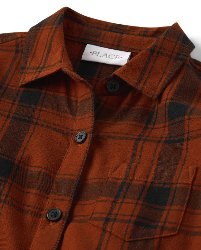 The Children's Place Girls' Long Sleeve Plaid Twill Tie Front Button Down Shirt, Hot Spice, X-Small