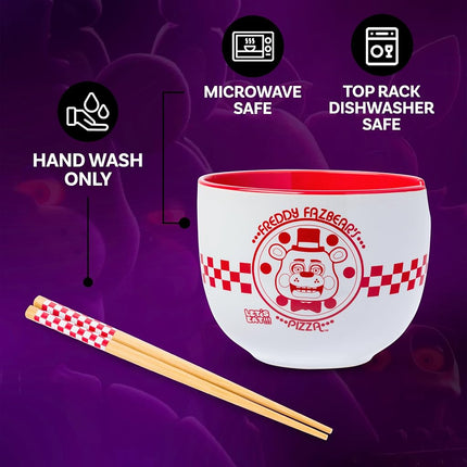 Silver Buffalo Five Nights at Freddy's Ceramic Ramen Bowl w Chopsticks 20oz