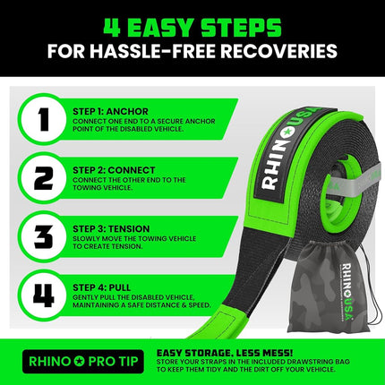 Rhino USA Tow Strap (7.6 cm x 6.1 m) - 13,600 kg Heavy Duty Tow Rope