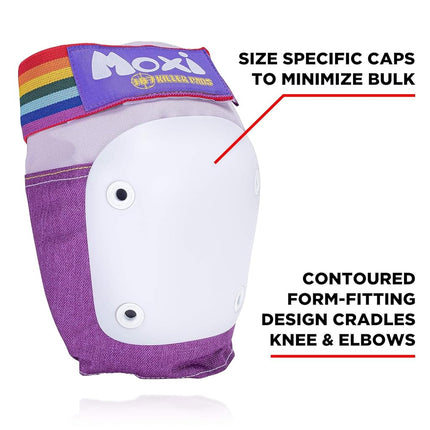 187 Killer Pads Moxi Skate Knee Pads, Elbow Pads, and Wrist Guards, Six Piece Pad Set, Lavender, Small/Medium