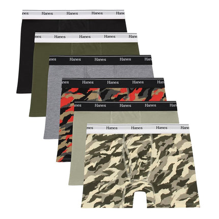 Hanes Boys' Originals Boxer Briefs, Tween Boy Underwear, Cotton Stretch, 6-Pack, Orange/Tan/Green - 6 Pack, Large