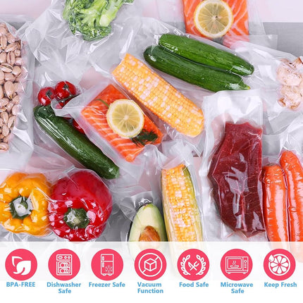 Bolsas para sellar alimentos al vacío, 100 unidades de 20x30 cm, bolsas de sellado al vacío, sin BPA, precortadas para almacenamiento, preparación de comidas o sous vide, grado comercial, de alta resistencia