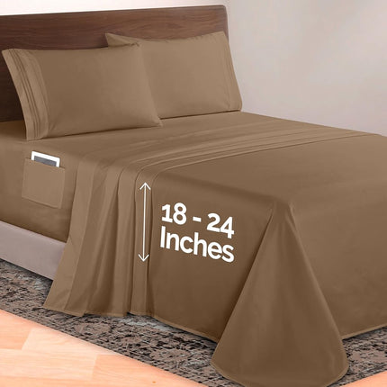 Elegant Comfort Luxurious 1500 Premium Hotel Quality Microfiber 4-Piece Sheet Set, 18-24 Inches Deep - Extra Deep Pocket Sheets - Ultra Soft 4PC Deep Pocket Sheets, Queen, Taupe