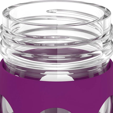 Lifefactory 16-Ounce Glass Water Bottle with Active Flip Cap and Protective Silicone Sleeve, Plum