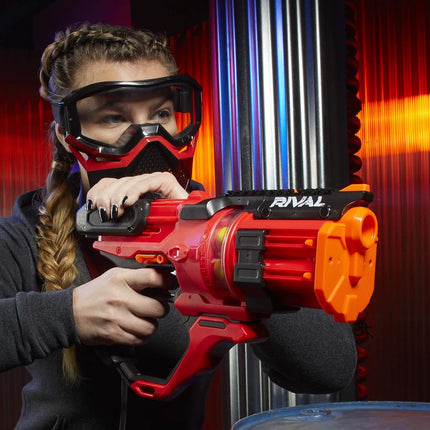 NERF Rival Roundhouse XX-1500 Red Blaster - Clear Rotating Chamber Loads Rounds into Barrel - 5 Integrated Magazines, 15 Rival Rounds