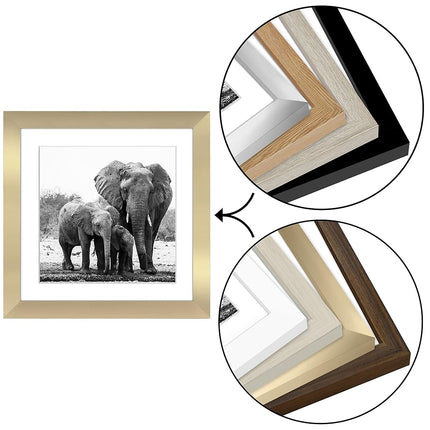 Americanflat 11x11 Picture Frame in Gold - Displays 8x8 With Mat and 11x11 Without Mat - Composite Wood with Shatter Resistant Glass - Horizontal and Vertical Formats for Wall