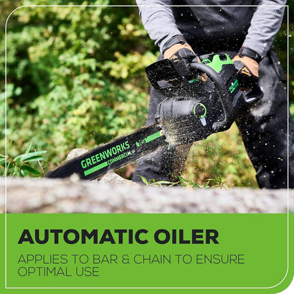 Greenworks 82V 16" Brushless (2.4 kW) Cordless Chainsaw (225 Cuts Per Charge), 4.0Ah Battery and Dual Port Rapid Charger (Great for Landscapers and Professionals
