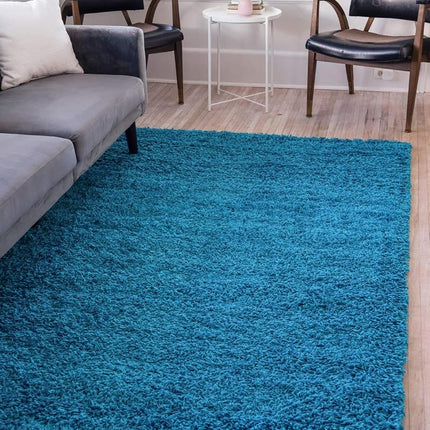 Unique Loom Solo Solid Shag Collection Modern Plush Turquoise Rectangle (2' x 3')