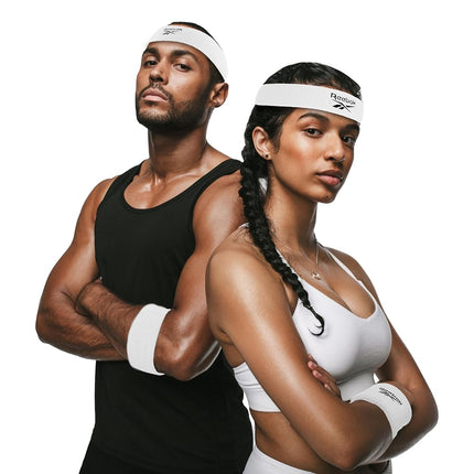 Juego de 3 Bandas Deportivas Unisex - Cinta para la Cabeza de 5.7 cm y Muñequeras de 8.25 cm con Tecnología Stay Dry, Tejido de Rizo que Absorbe la Humedad | Accesorios de Fitness de Calidad para un Confort Activo - Reebok