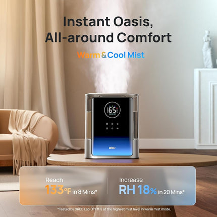 Dreo 8L Smart Humidifiers for Bedroom 600ft�, 80H Runtime Warm&Cool Supersized Mist Humidifier for Large Room Indoor, Quiet Whole House humidifier for Baby, Plants, with Alexa/Google, Silver, HM717S